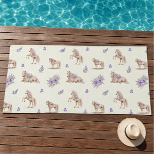 Serviette De Plage Fille Cheval Jaune Violet Motif Floral