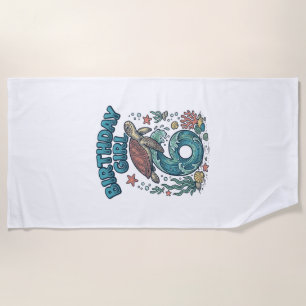 Serviette De Plage Fille d'anniversaire 6 Tortue de mer Conception de