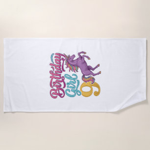 Serviette De Plage Fille d'anniversaire 9 Licorne Dessin de gravure v