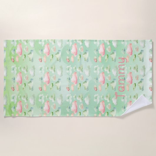 Serviette De Plage Fille des nuages roses et verts (Devant)