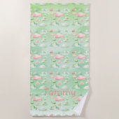 Serviette De Plage Fille des nuages roses et verts (Devant)