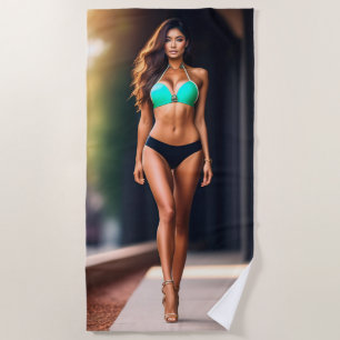 Serviette De Plage Fille en bikini en talons hauts Beach