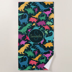 Serviette De Plage Fille Florale Dinosaure Silhouette Filles