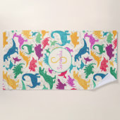 Serviette De Plage Fille Florale Dinosaure Silhouette Filles (Devant)