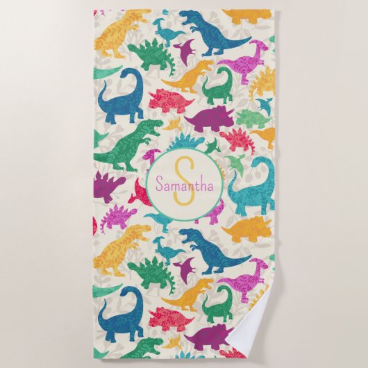 Serviette De Plage Fille Florale Dinosaure Silhouette Filles (Devant)