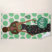 Serviette De Plage Fille noire en vert et blanc (Devant)