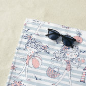 Serviette De Plage Fille personnalisée mignonne amusant été  (En situation)