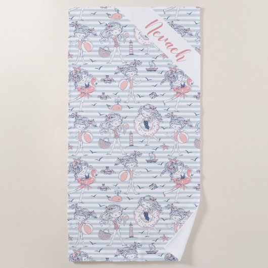 Serviette De Plage Fille personnalisée mignonne amusant été  (Devant)