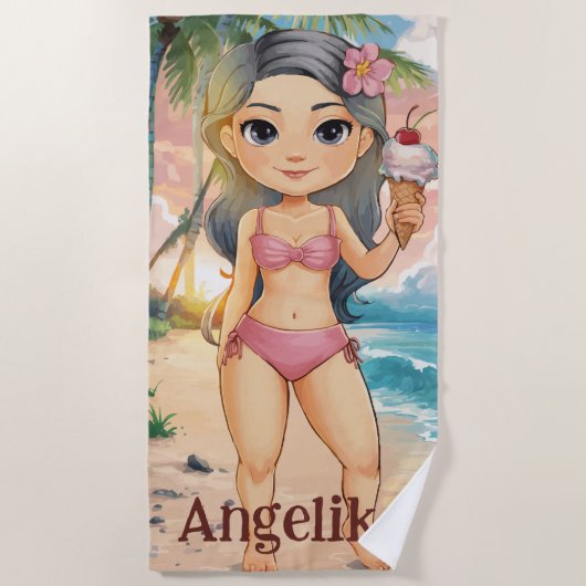 Serviette De Plage Fille personnalisée Tropical (Devant)