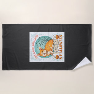 Serviette De Plage Fille qui aime les citrouilles d'Halloween Corgi C