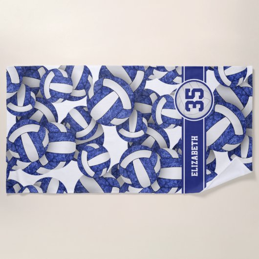Serviette De Plage filles bleu blanc volleyballs motif personnalisé (Devant)