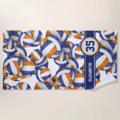 Serviette De Plage filles bleu orange volleyballs motif personnalisé (Devant)