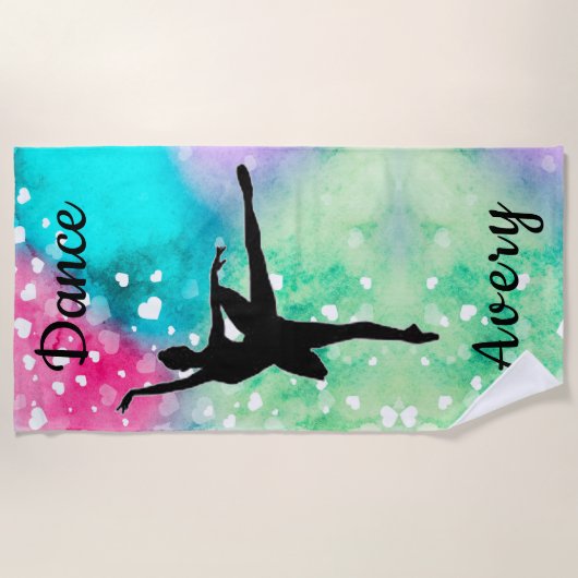 Serviette De Plage Filles Danse Aquarelle avec Coeurs flottants (Devant)