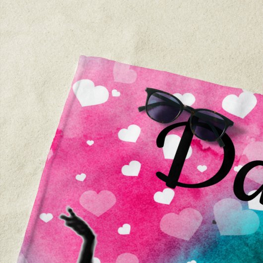 Serviette De Plage Filles Danse Aquarelle avec Coeurs flottants (En situation)