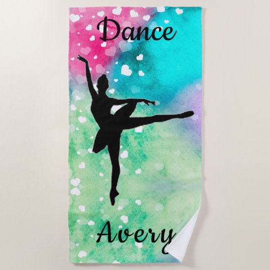 Serviette De Plage Filles Danse Aquarelle avec Coeurs flottants (Devant)