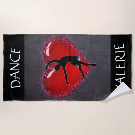 Serviette De Plage Filles Danse Chalkboard Coeur avec/ Nom personnali (Devant)