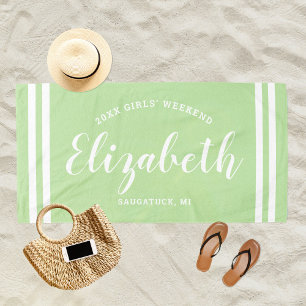 Serviette De Plage Filles de la fin de semaine vert menthe Monogramme