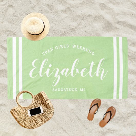 Serviette De Plage Filles de la fin de semaine vert menthe Monogramme