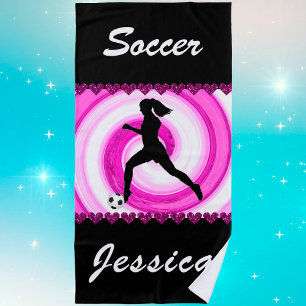 Serviette De Plage Filles de soccer tournois et Coeurs de Parties sci