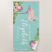 Serviette De Plage Filles de week-end Aqua Flamant Tropical Nom perso (Devant)