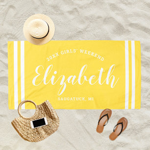 Serviette De Plage Filles de week-end en jaune vif Monogramme nom