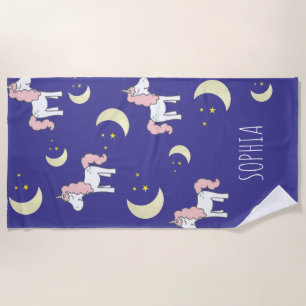 Serviette De Plage Filles Licorne Magique Rose Étoilée Rêveuse Bleu F