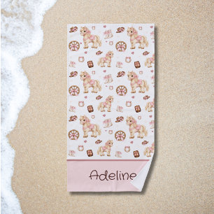 Serviette De Plage Filles Mignon Rose Western Cheval Nom Enfants