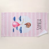 Serviette De Plage Filles mignonne rose Aquarelle Sloth Enfants (Devant)