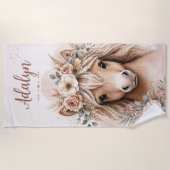 Serviette De Plage Filles Mignonnes Boho Cheval Nom Personnalisé (Devant)