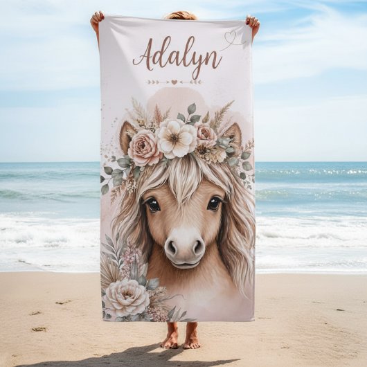 Serviette De Plage Filles Mignonnes Boho Cheval Nom Personnalisé