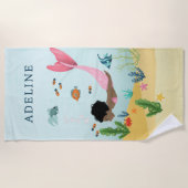 Serviette De Plage Filles mignonnes et magiques roses Afro Mermaid En (Devant)