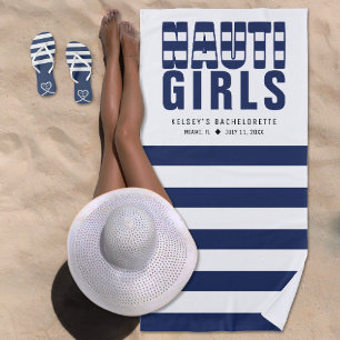 Serviette De Plage Filles Nauti rayées Fête de Bachelorette Nautique