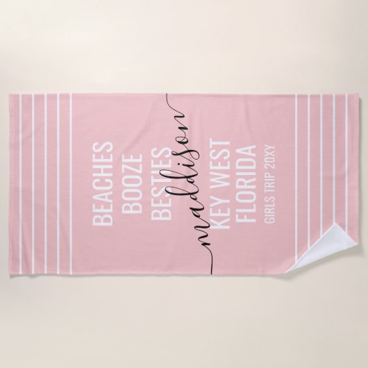 Serviette De Plage Filles Personnalisées Plages Voyage Booze Besties  (Devant)