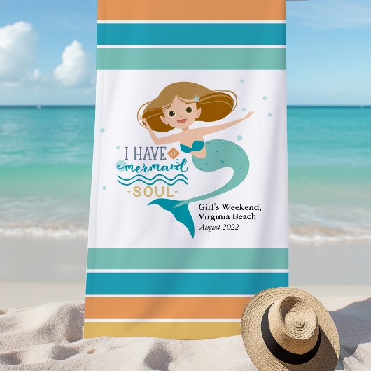 Serviette De Plage Filles personnalisées Week-end Sirène