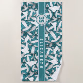 Serviette De Plage Filles turquoise blanc volleyballs motif personnal (Devant)