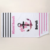Serviette De Plage Filles Voyage Ancre nautique rose et noir (Devant)
