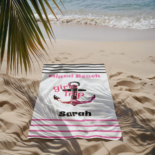 Serviette De Plage Filles Voyage Ancre nautique rose et noir