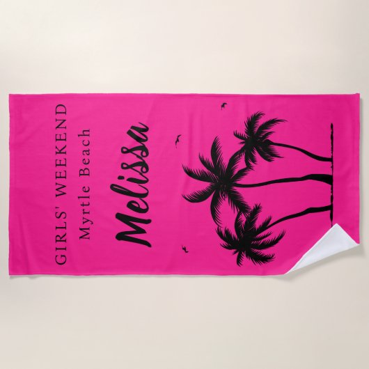 Serviette De Plage Filles Week-end Fille Palmiers Monogramme (Devant)