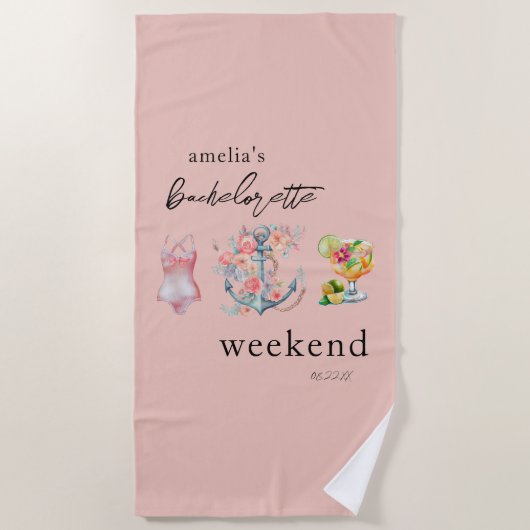 Serviette De Plage Fin de semaine de bachelorette aquarelle (Devant)