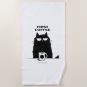 Serviette De Plage First Coffee Then Meow – Funny Cat Coffee Lover (Devant)