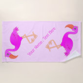 Serviette de plage Flamant Rose avec texte personn (Devant)