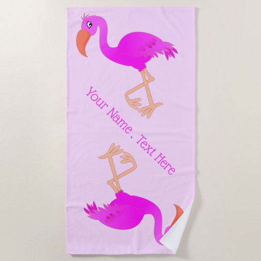 Serviette de plage Flamant Rose avec texte personn (Devant)