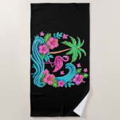 Serviette De Plage Flamant rose de néon tropical (Devant)