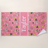 Serviette De Plage Flamant rose de Noël rose mignon et Motif d'ananas (Devant)