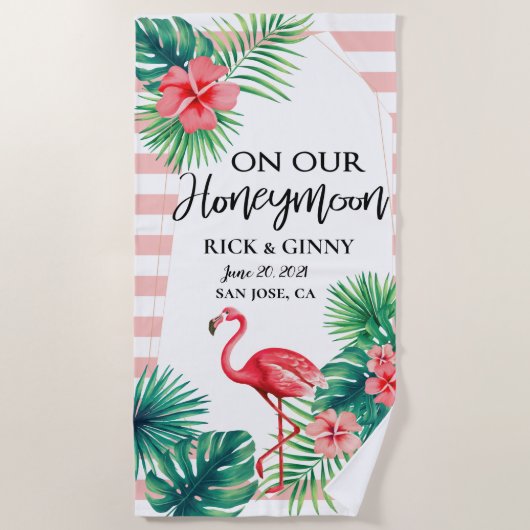 Serviette De Plage Flamant Rose Élégant Personnalisé (Devant)