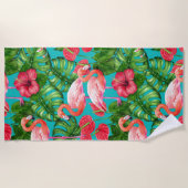 Serviette De Plage Flamant rose et aquarelle du jardin tropical (Devant)