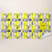 Serviette De Plage Flamant rose fille ananas jaune blanc Monogramme (Devant)