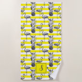 Serviette De Plage Flamant rose fille ananas jaune blanc Monogramme (Devant)