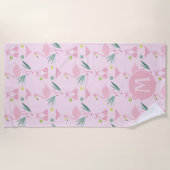Serviette De Plage Flamant rose fille mignonne et Monogramme rose bik (Devant)