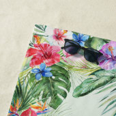 Serviette De Plage Flamant rose floral tropical Aquarelle Nom du mono (En situation)